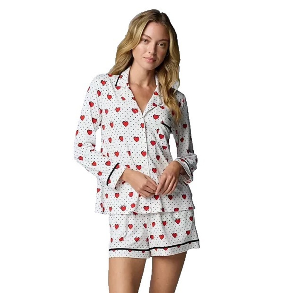 Simply Vera Vera Wang Women's Cozy Long‑Sleeve Pajama Shorts Set XXL Hearts‎ NEW